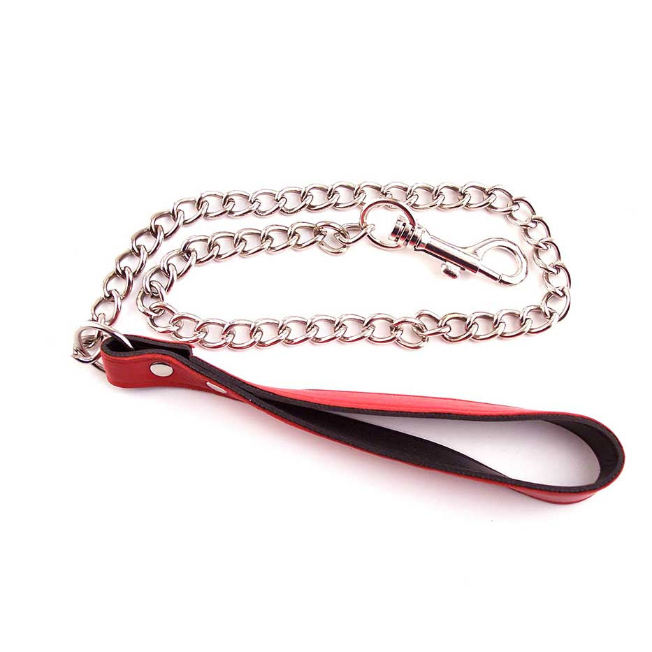 Rouge Genuine Leather Lead With Chain Red
