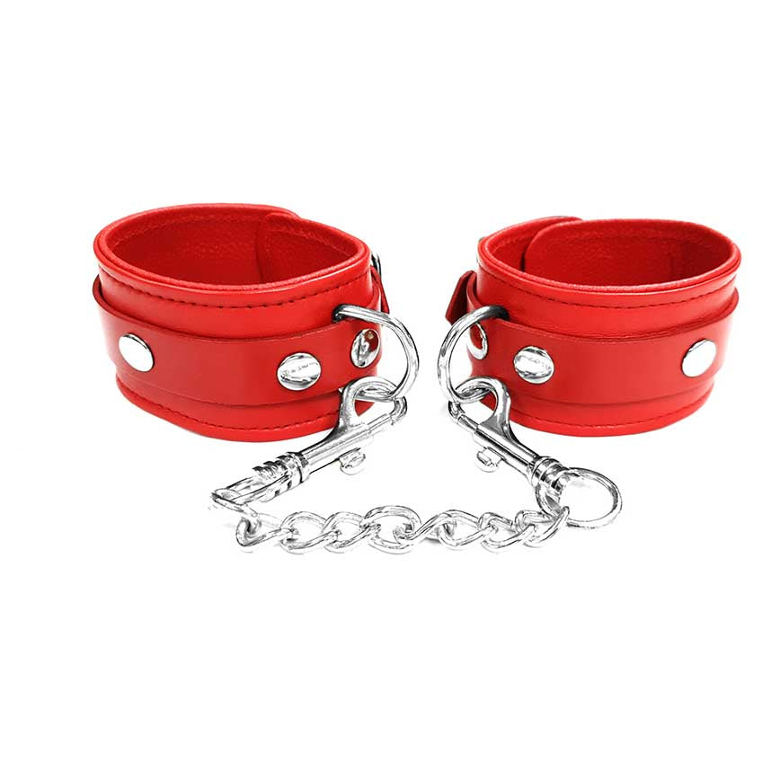 Rouge Genuine Leather Wrist Cuffs Red