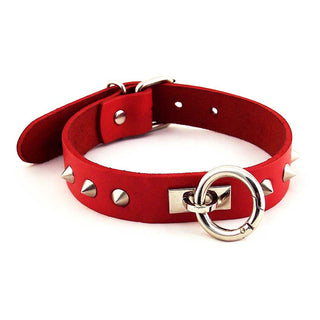 Rouge Leather O Ring Studded Collar Red