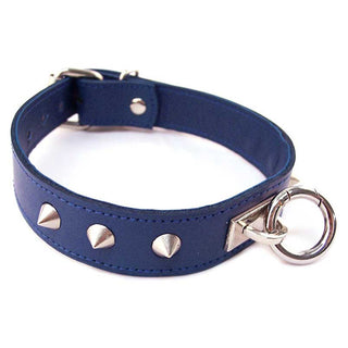 Rouge Leather O Ring Studded Collar Blue