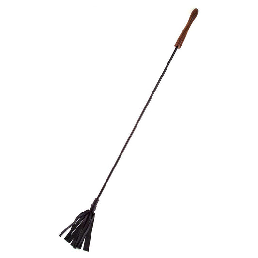 Rouge Leather Riding Crop With Rounded Wooden Handle Black