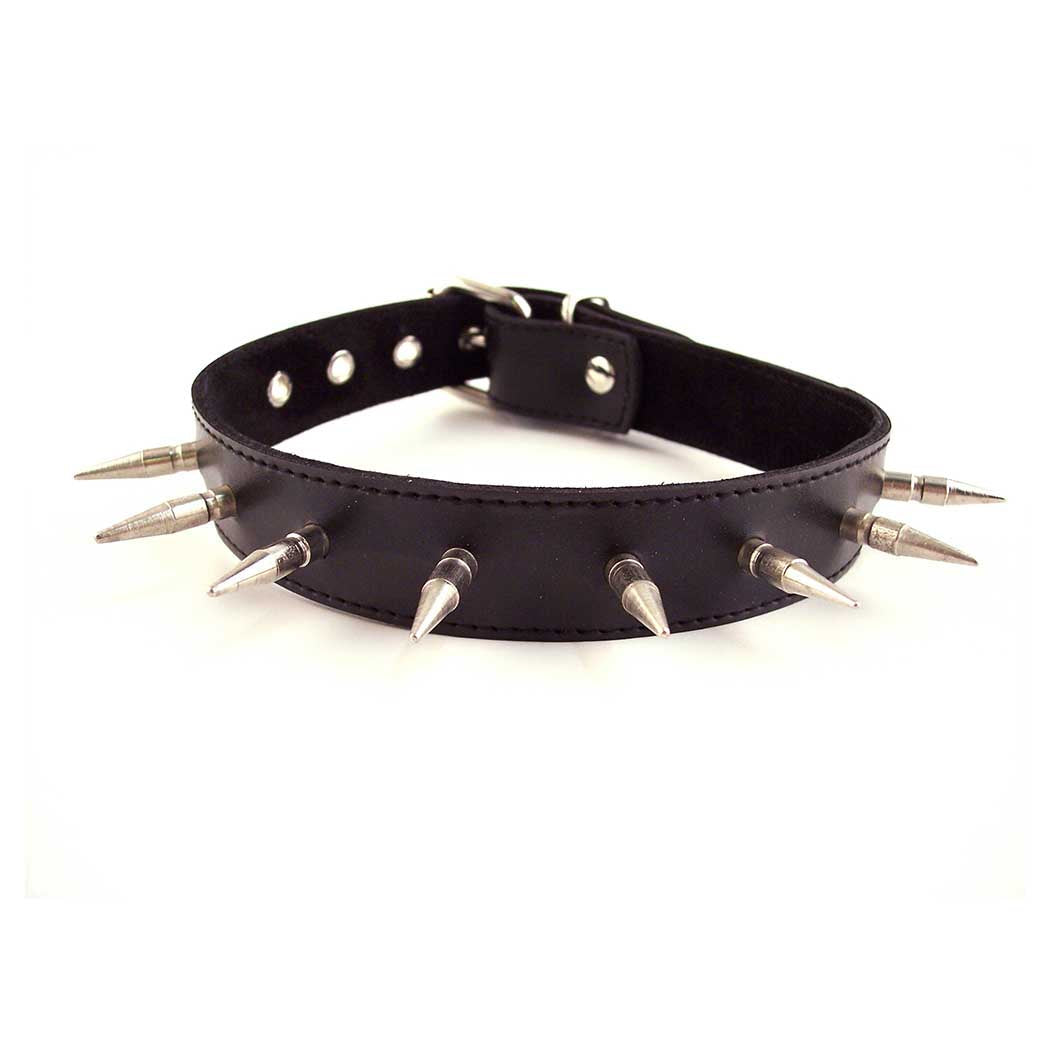 Rouge Leather Spiked Collar Black