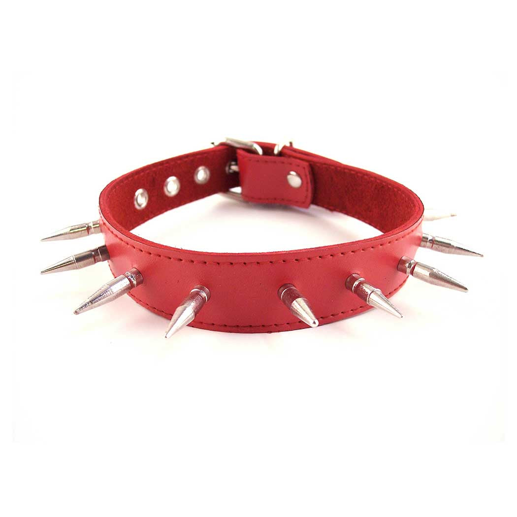 Rouge Leather Spiked Collar Red