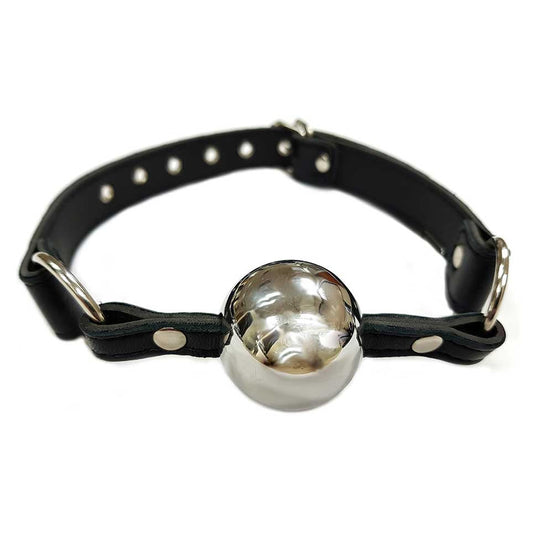 Rouge Leather Ball Gag With Hollow Stainless Steel Ball Black