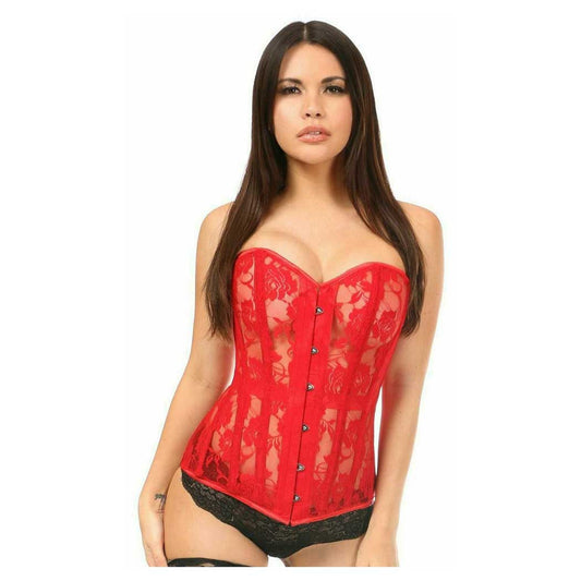 Daisy Corsets Lavish Sheer Lace Over Bust Corset Red Small