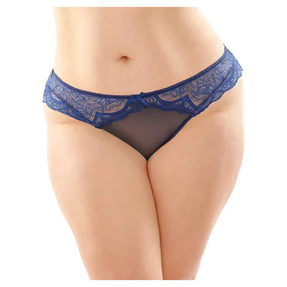Fantasy Bottoms Up Cassia Crotchless Lace Mesh Panty Navy Q
