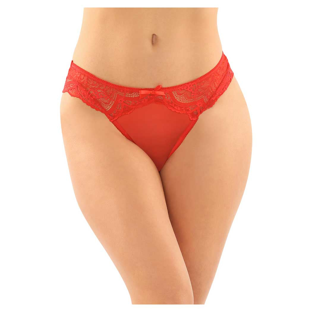 Fantasy Bottoms Up Cassia Crotchless Lace Mesh Panty Red Sm