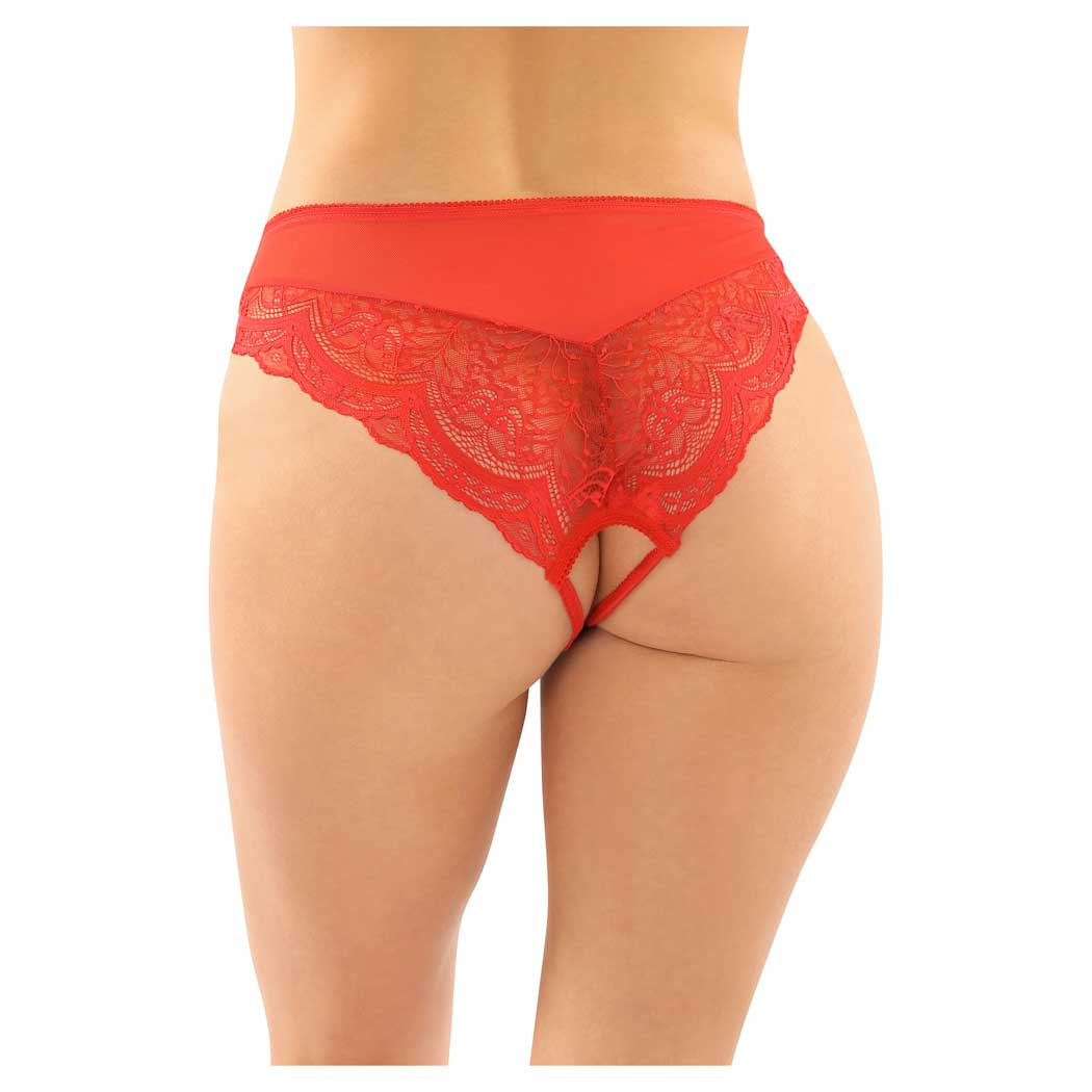 Fantasy Bottoms Up Cassia Crotchless Lace Mesh Panty Red Sm