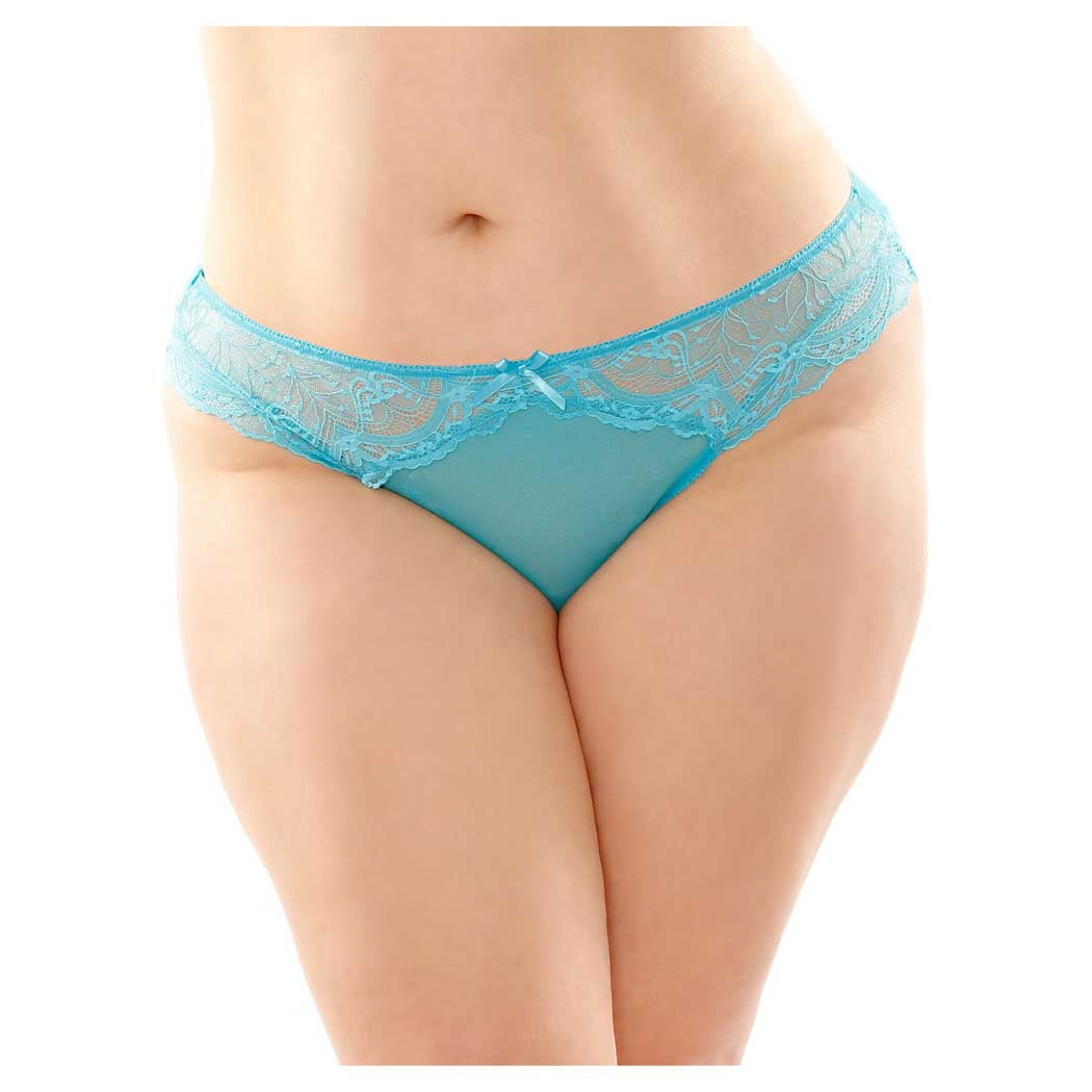 Fantasy Bottoms Up Cassia Crotchless Lace Mesh Panty Turquoise Q