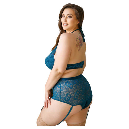 Fantasy Curve Aria Halter Top Crotchless High Waist Panty Teal Q