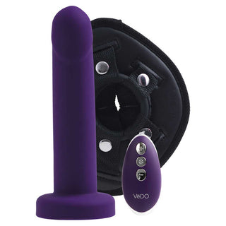 Vedo Strapped Rechargeable Vibrating Strap On Purple