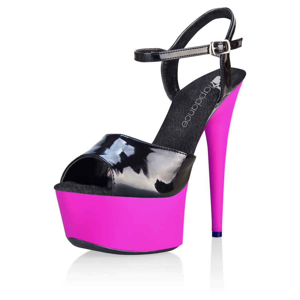 Lapdance Shoes 6 Inch Black And Pink Uv Sandal With Strap