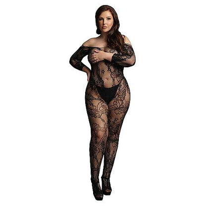 Le Desir Lace Sleeved Bodystocking Black Queen Size