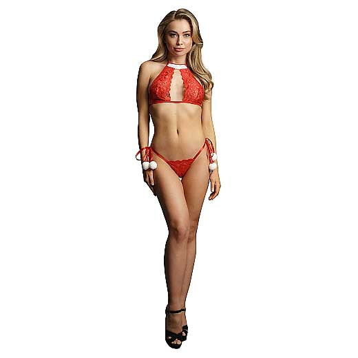 Le Desir Snow Angel Lace Lingerie Set Red One Size