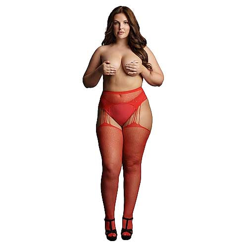 Le Desir Suspender Rhinestone Pantyhose Red Queen Size