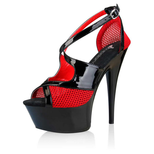 Lapdance Shoes 6 Inch Black Patent Platform Sandal With Mesh
