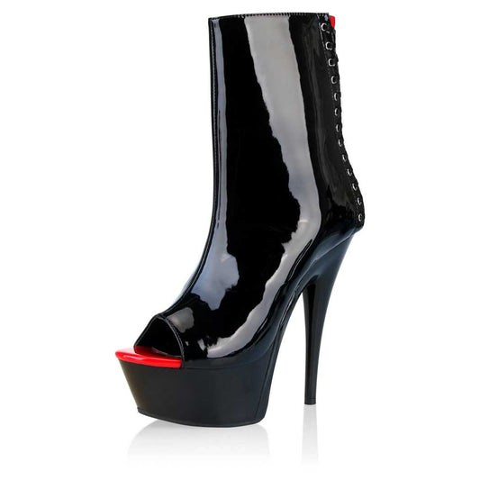 Lapdance Shoes 6 Inch Black Platform Boot With Corset Detail