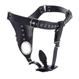 Strict Male Chastity Harness With Silicone Anal Plug