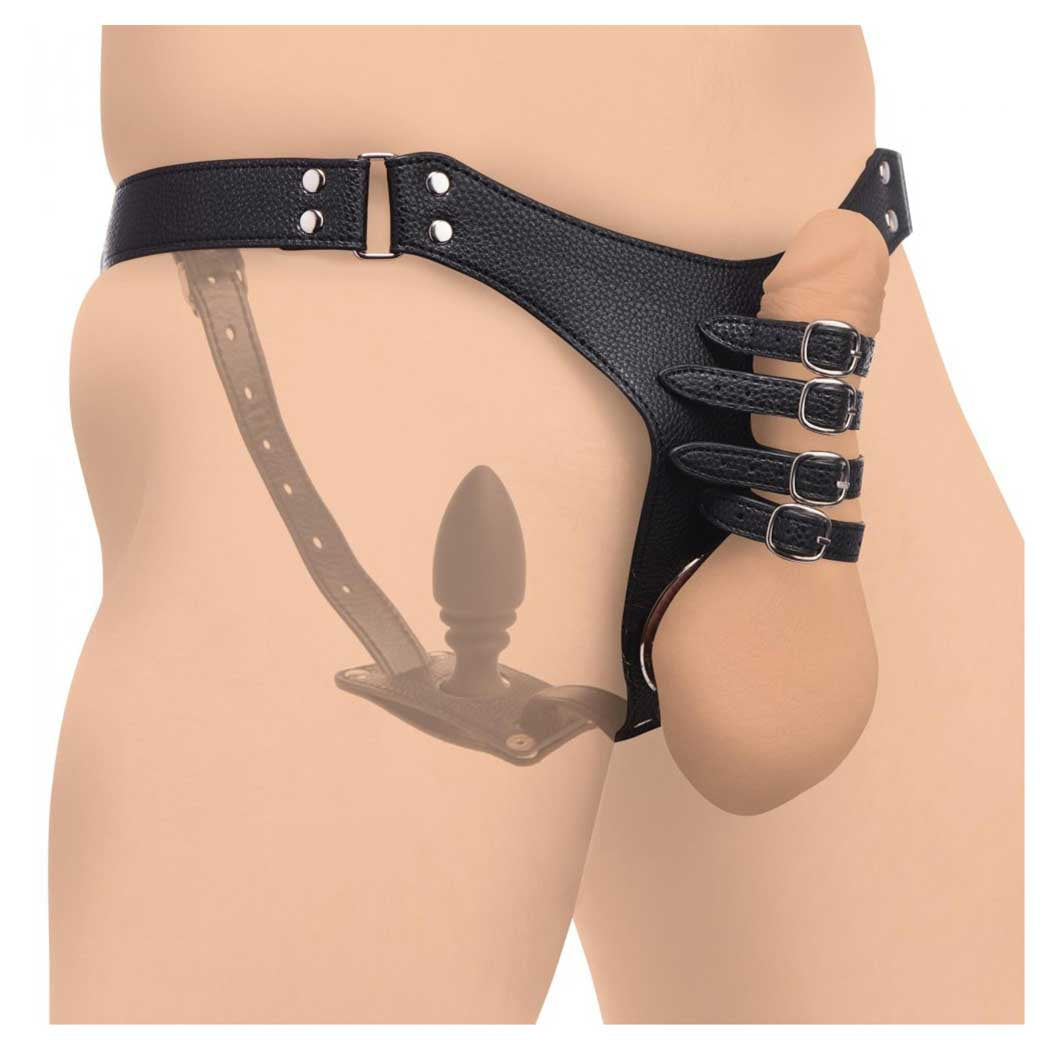 Strict Male Chastity Harness With Silicone Anal Plug