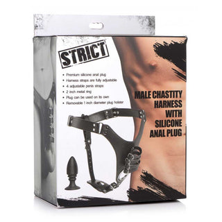 Strict Male Chastity Harness With Silicone Anal Plug