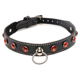 Strict Rhinestone Choker With O Ring Red Red