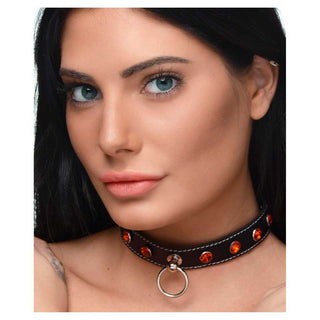 Strict Rhinestone Choker With O Ring Red Red