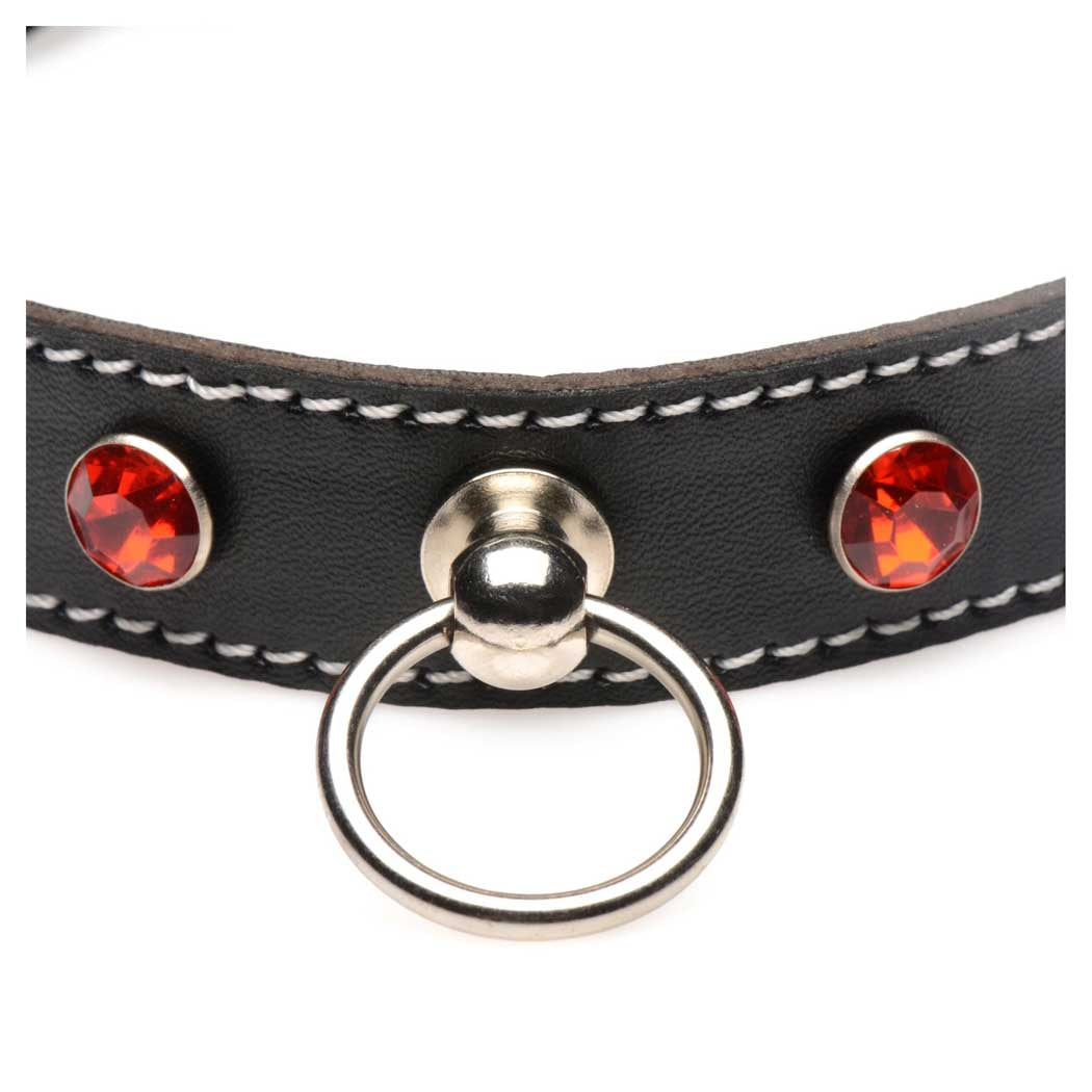 Strict Rhinestone Choker With O Ring Red Red