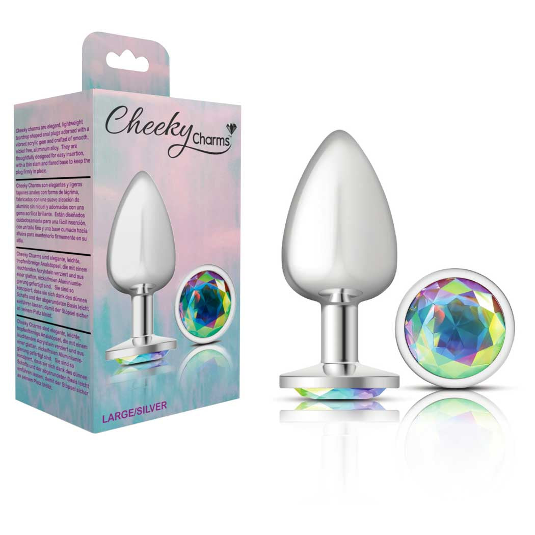 Cheeky Charms Butt Plug Silver Large Roundclear