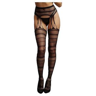 Le Desir Suspender Striped Pantyhose Black