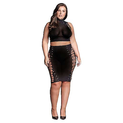 Le Desir Kala Xxxvii Two Piece With Turtleneck Crop Top And Skirt Black Queen Size