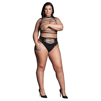 Le Desir Helike Xlv Two Piece With Open Cups Crop Top And Pantie Black Queen Size