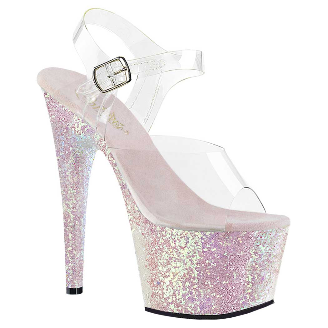 Pleaser Shoes Adore 708LG Platform Ankle Strap Sandal with Holo Glitter Bottom