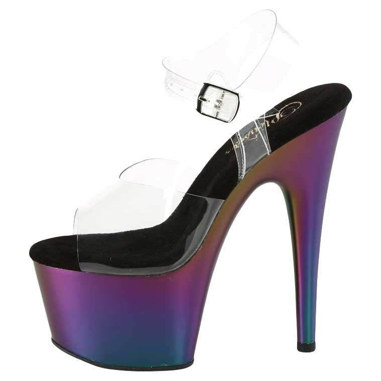 Pleaser Shoes Adore 708MCH Platform Ankle Stap Sandal with Matte Chrome Bottom