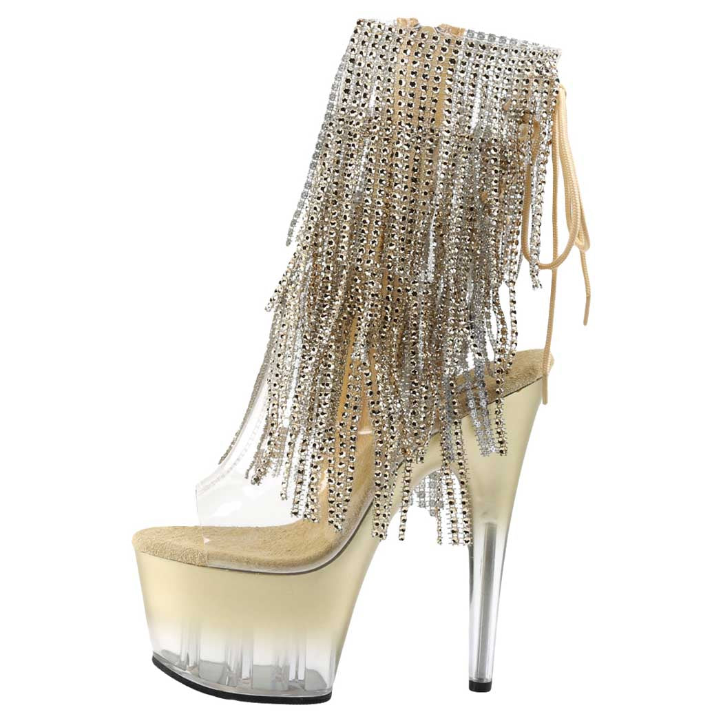 Pleaser Shoes Adore 1017RSFT Open Toe/Heel Lace-Up Fringe Ankle Boot