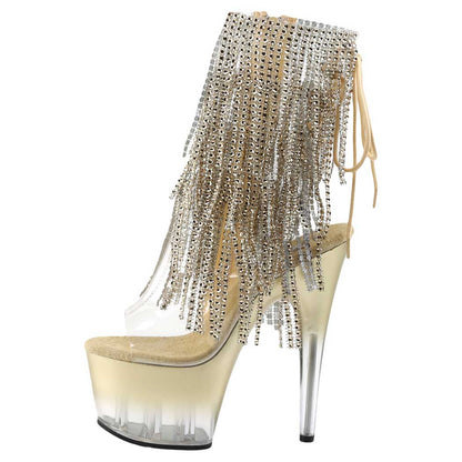 Pleaser Shoes Adore 1017RSFT Open Toe/Heel Lace-Up Fringe Ankle Boot