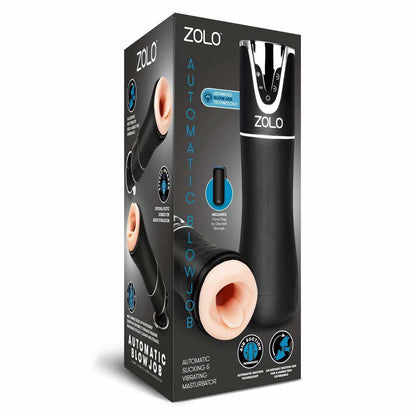 packaging of the zolo automatic blowjob vibrating rechargeable masturbator zo-6031 black