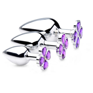 Booty Sparks Violet Flower Gem Anal Plug Set - Silver