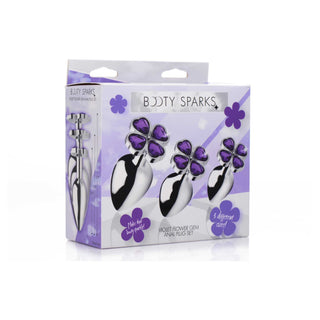 Booty Sparks Violet Flower Gem Anal Plug Set - Silver