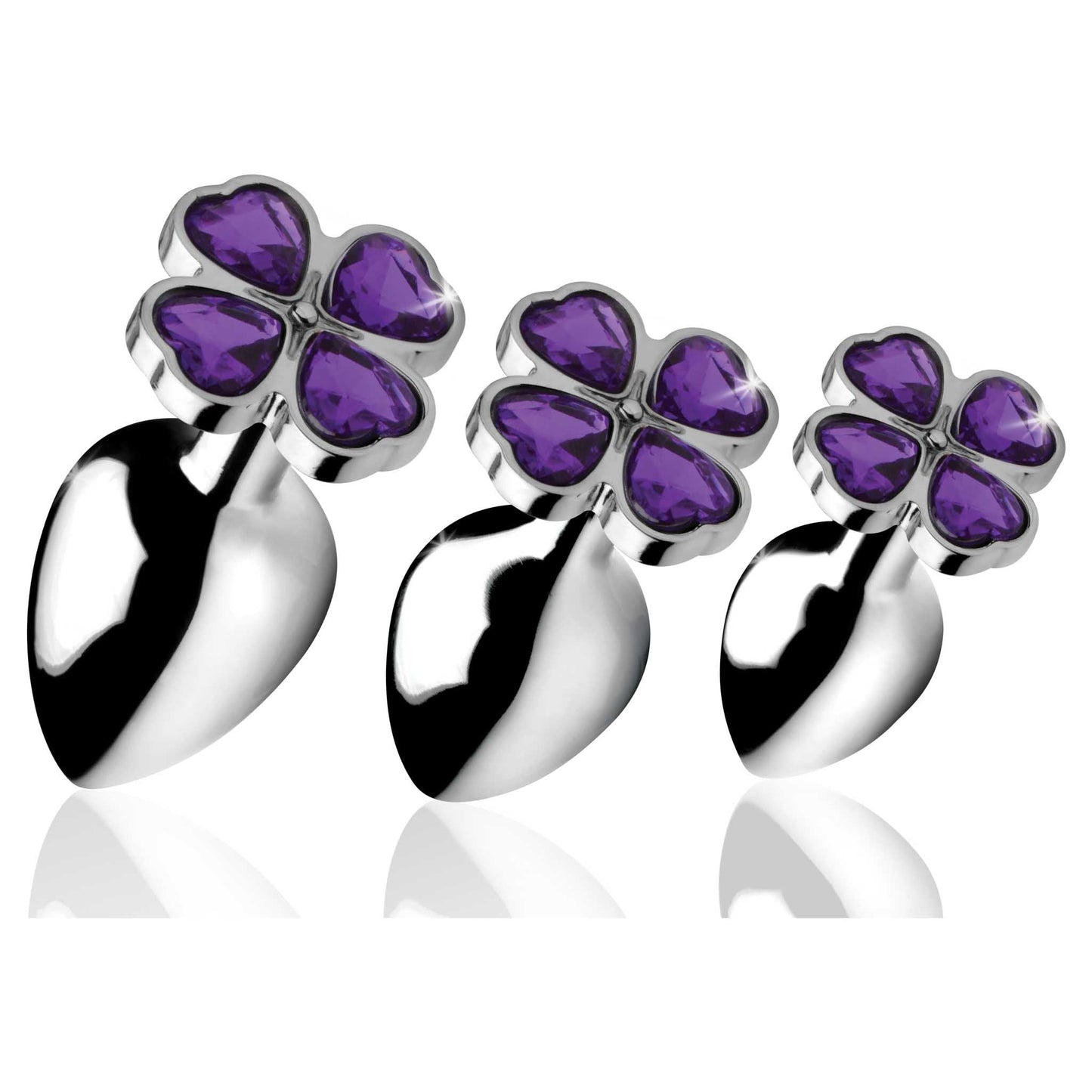 Booty Sparks Violet Flower Gem Anal Plug Set - Silver
