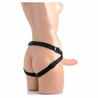 back view of the strap-u brazen silicone dildo with harness 8in vanilla xr-ag424