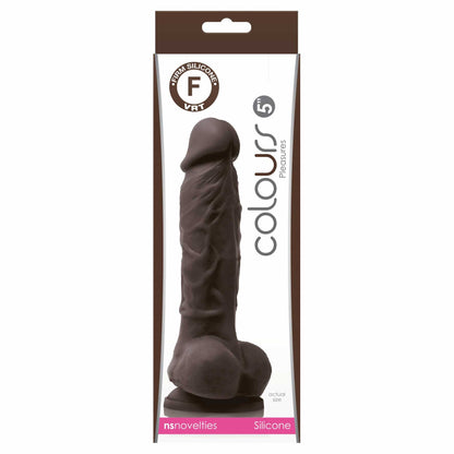 packaging of the ns novelties colours pleasures vibrating 5" dildo 5in nsn-0402-29 dark brown