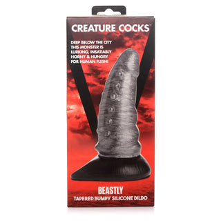 Creature Cocks Beastly Tapered Bumpy Silicone Dildo 8.25in - Silver/Black