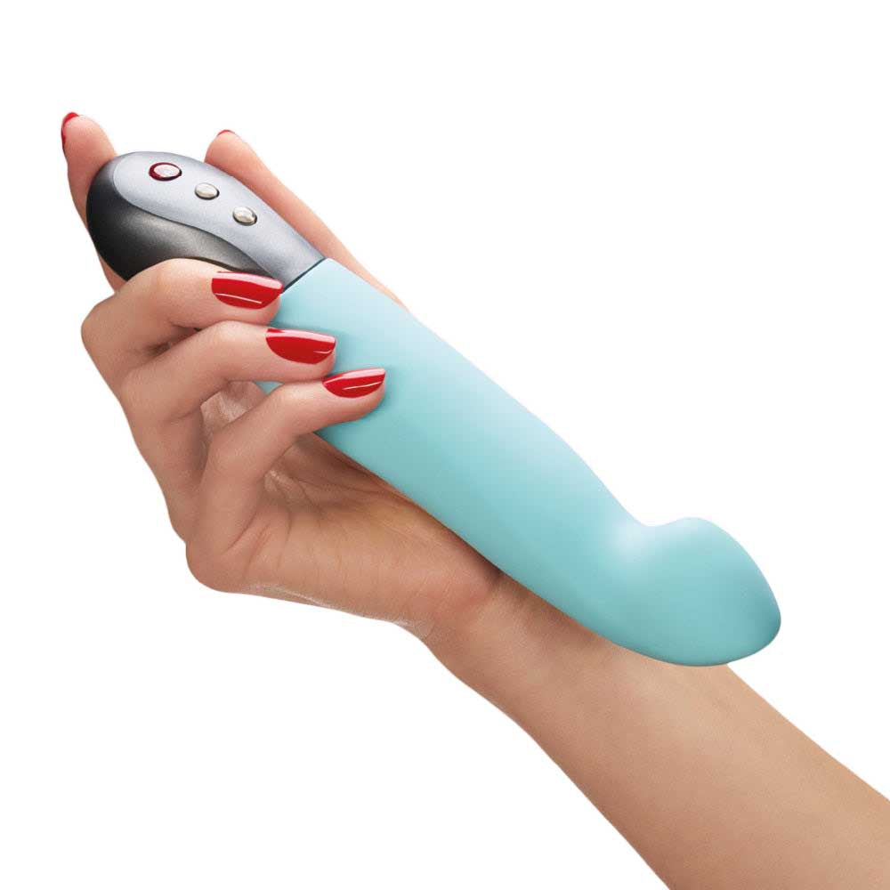 person holding the fun factory stronic g-spot pulsator pool blue
