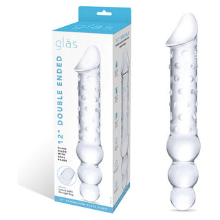 Glas Double Ended Glas Dildo with Anal Beads 12in - Clear