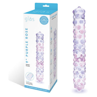 Glas Purple Rose Glass Nubby Dildo 9in - Clear/Pink