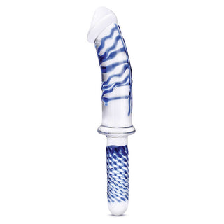 Glas Realistic Double Ended Glass Dildo with Handle 11in - Clear/Blue