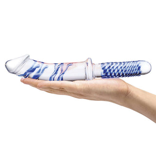 Glas Realistic Double Ended Glass Dildo with Handle 11in - Clear/Blue