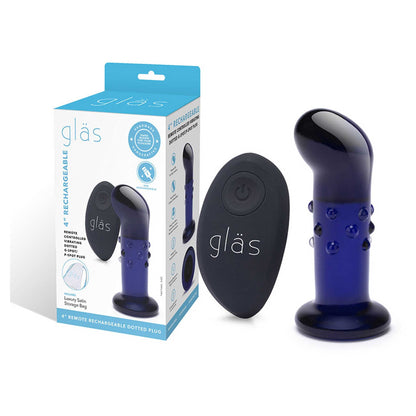Glas Rechargeable Remote Controlled Vibrating Glass Dotted G-Spot/P-Spot Plug 4in - Blue