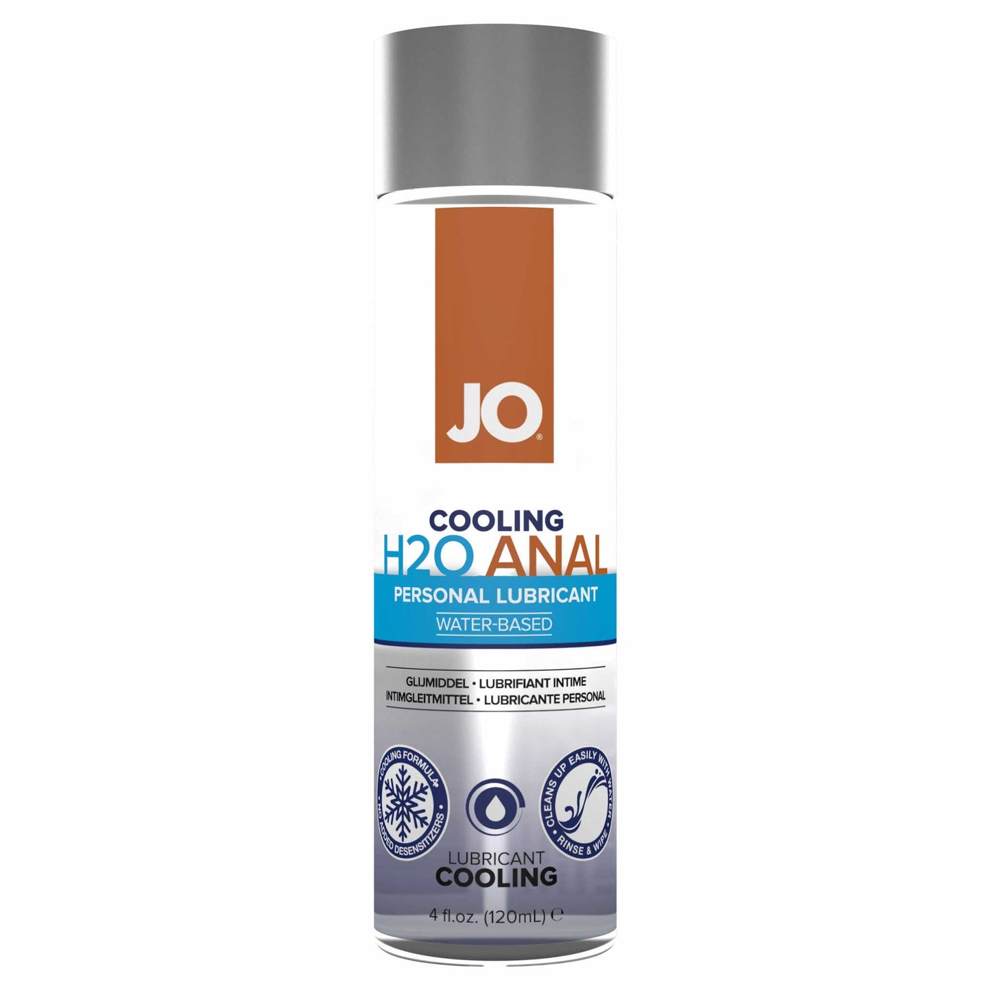 front view of the jo h2o anal water-based personal lubricant cooling 4oz