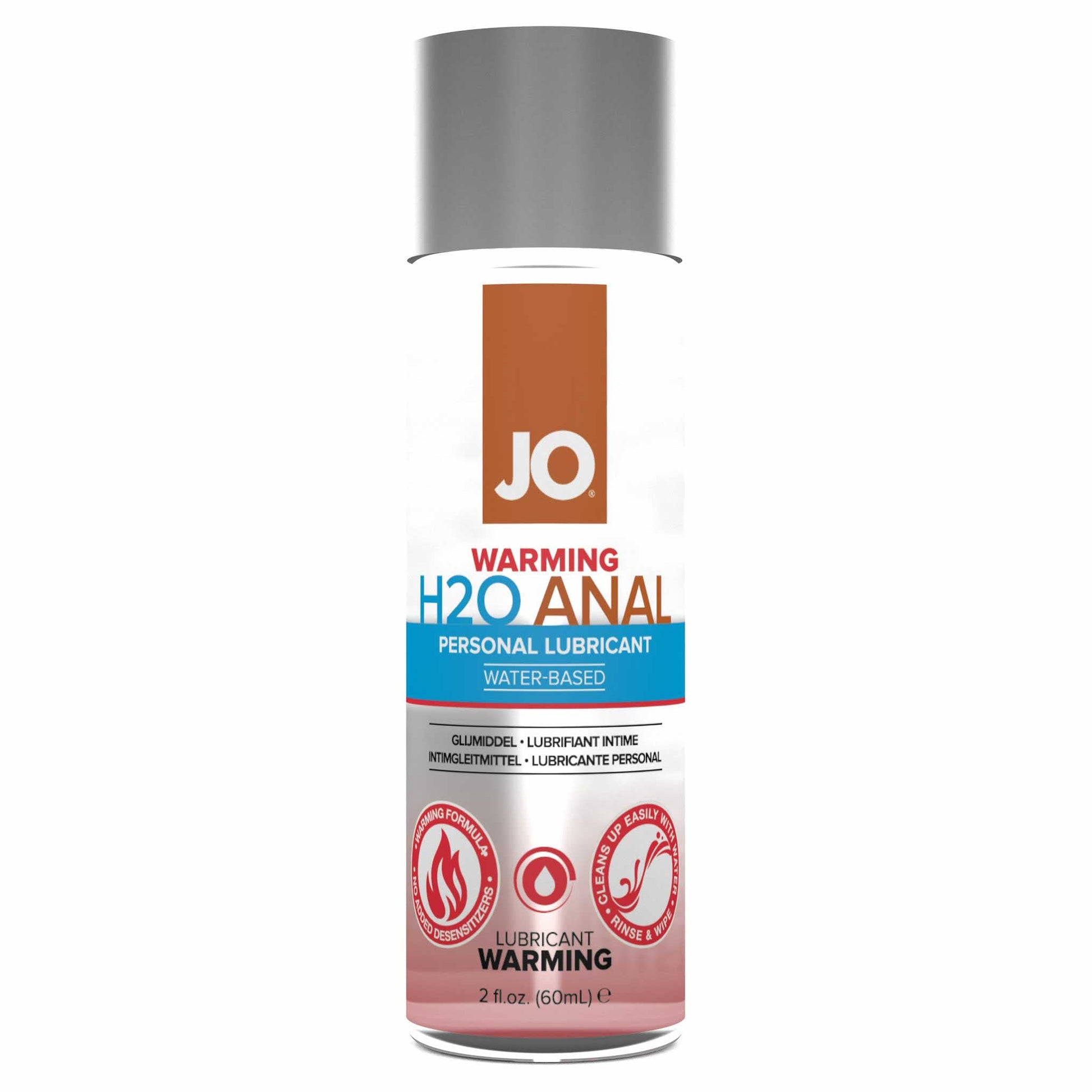 front view of the jo h2o anal water-based personal lubricant warming 2oz